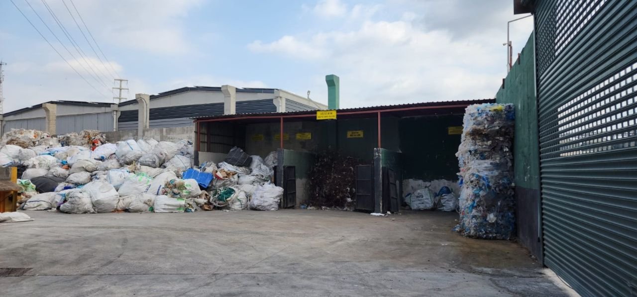 Post-industrial film scrap in the storage yard