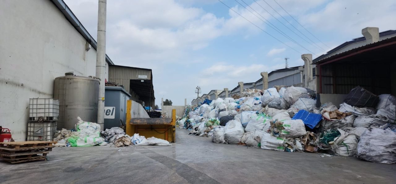 Post-industrial film scrap in the storage yard